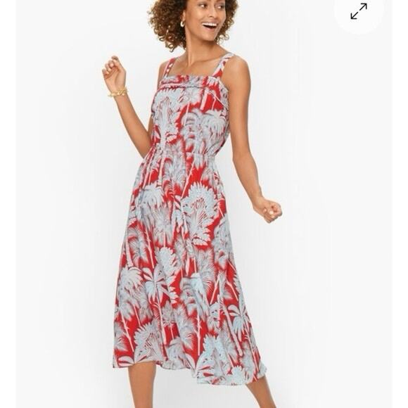 Talbots Breezy Oasis Palm Voile Fit & Flare Lightweight Cotton Dress 8 - Picture 2 of 6